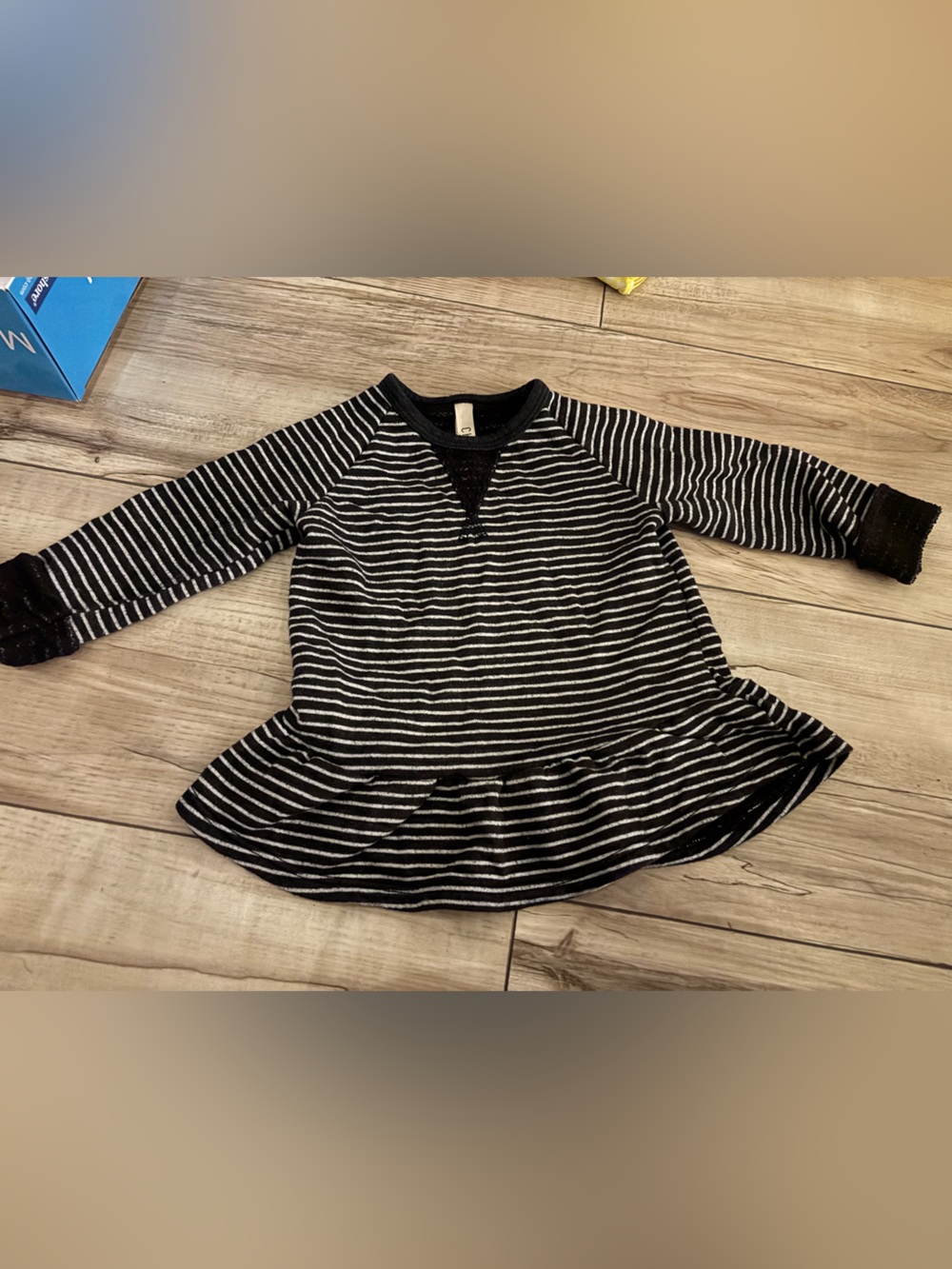 Girls' Black & White Striped Long Sleeve Peplum Top